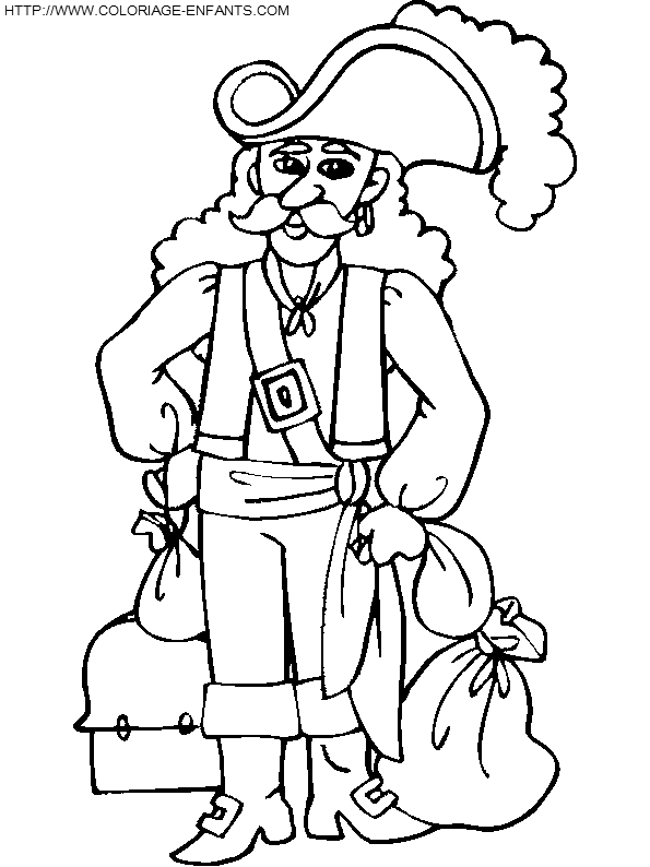 coloriage pirate avec les sacs du tresor